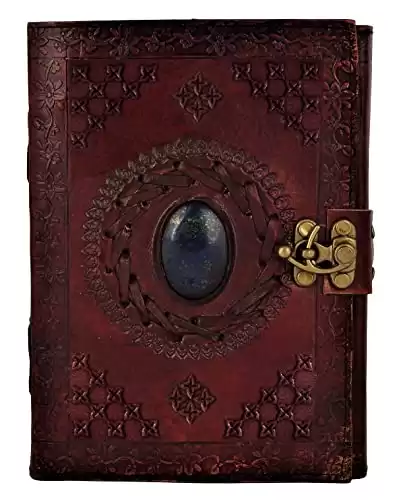 Leather Bound Journal with Semi-Precious Stone & Buckle Closure - Handmade Leather Notebook